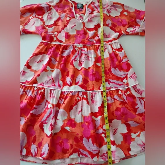 Vince Camuto Linen Blend Tropical Print Pink Orange Floral Easy Dress Size 4 - Picture 15 of 16
